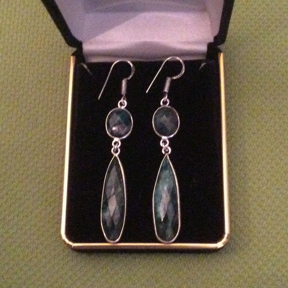 Genuine Emerald  Faceted Dangle Drop Earrings - Picture 4 of 11